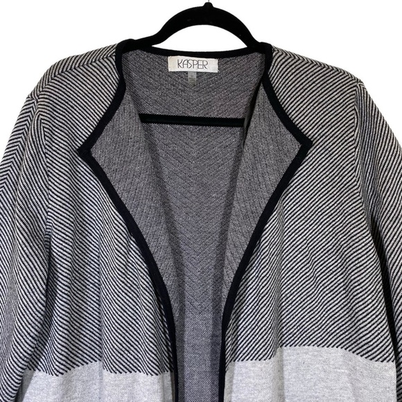 Kasper women's size XL color block duster open front cardigan sweater black grey - Picture 3 of 6